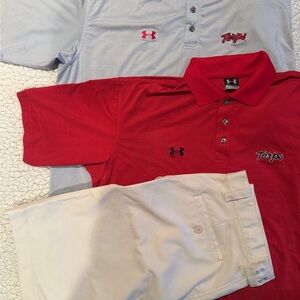 Under Armour Red and Gray Polo with Cream Shorts